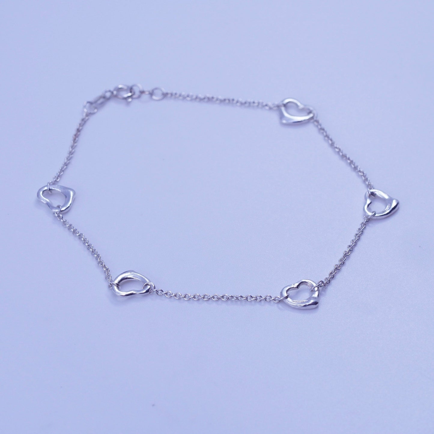 10”, Sterling 925 silver handmade bracelet, circle chain anklet heart charm