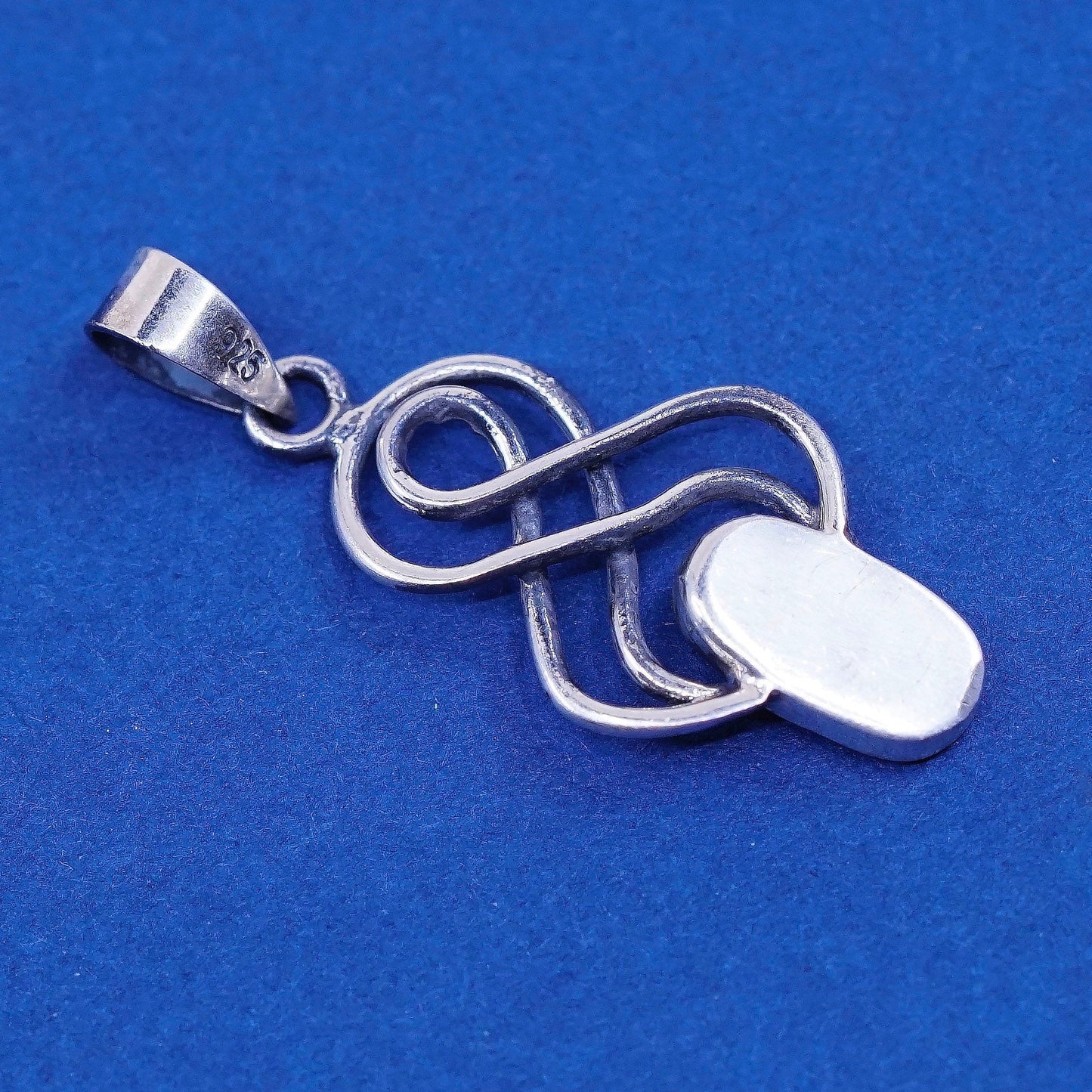 Vintage sterling silver handmade pendant, 925 charm with blue stone