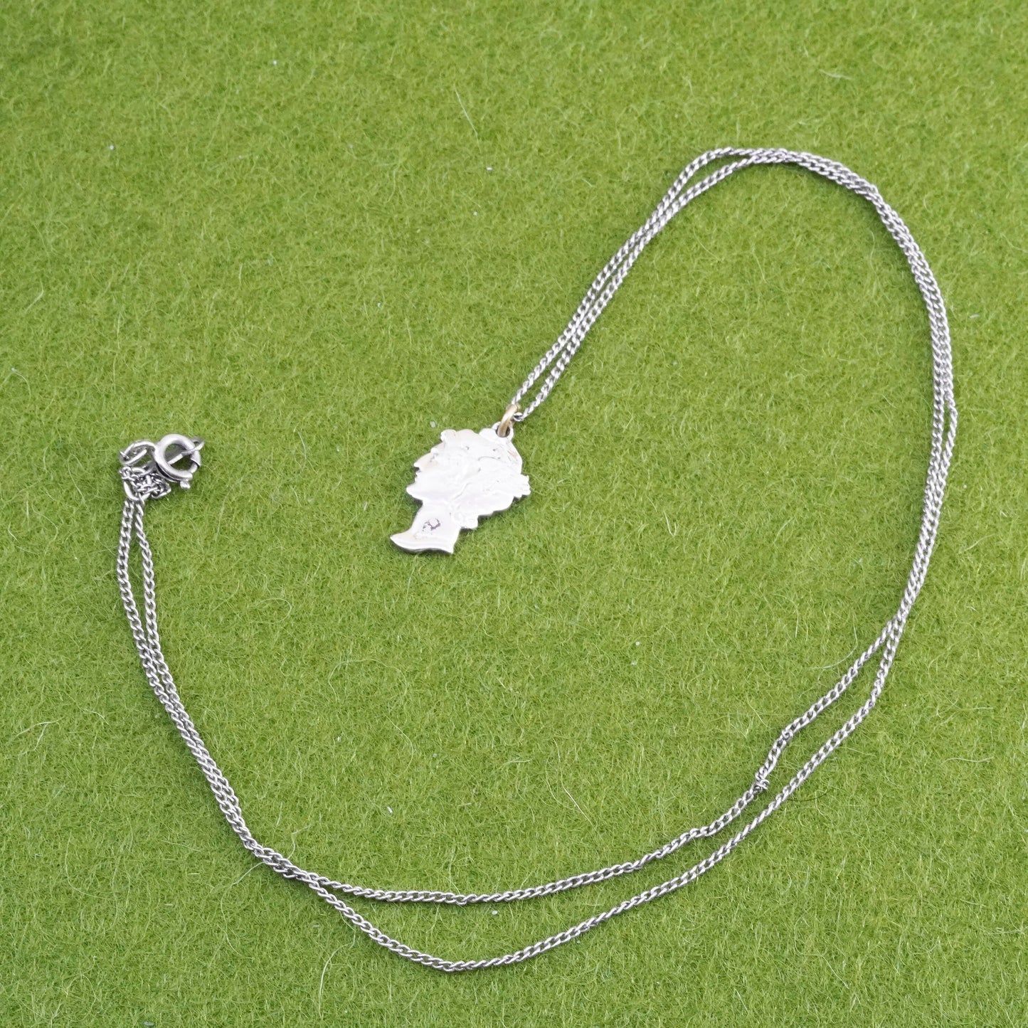 18” Sterling 925 silver necklace curb chain pluribus unum coin goddess pendant