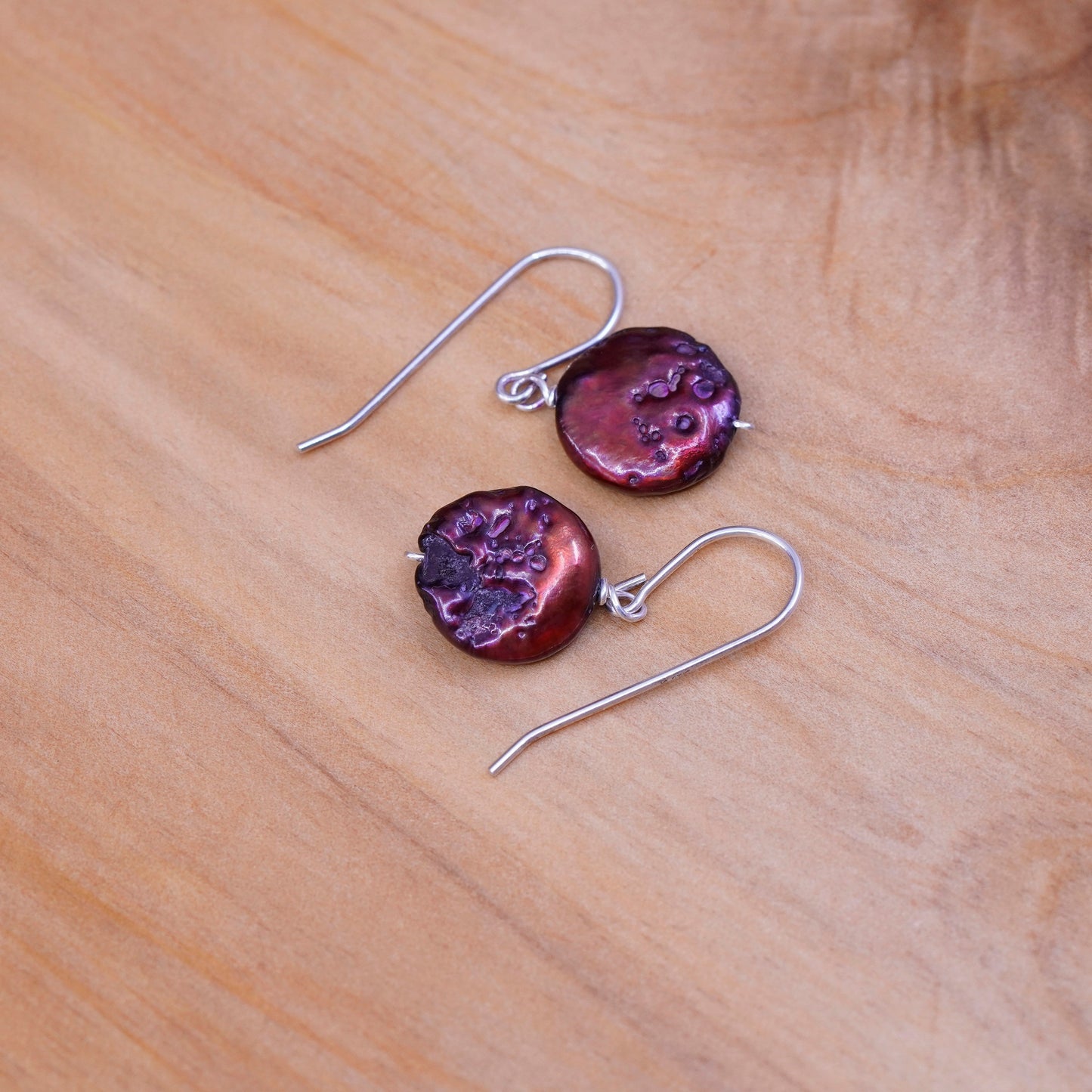 Vintage Sterling 925 silver handmade earrings with red coin pearl