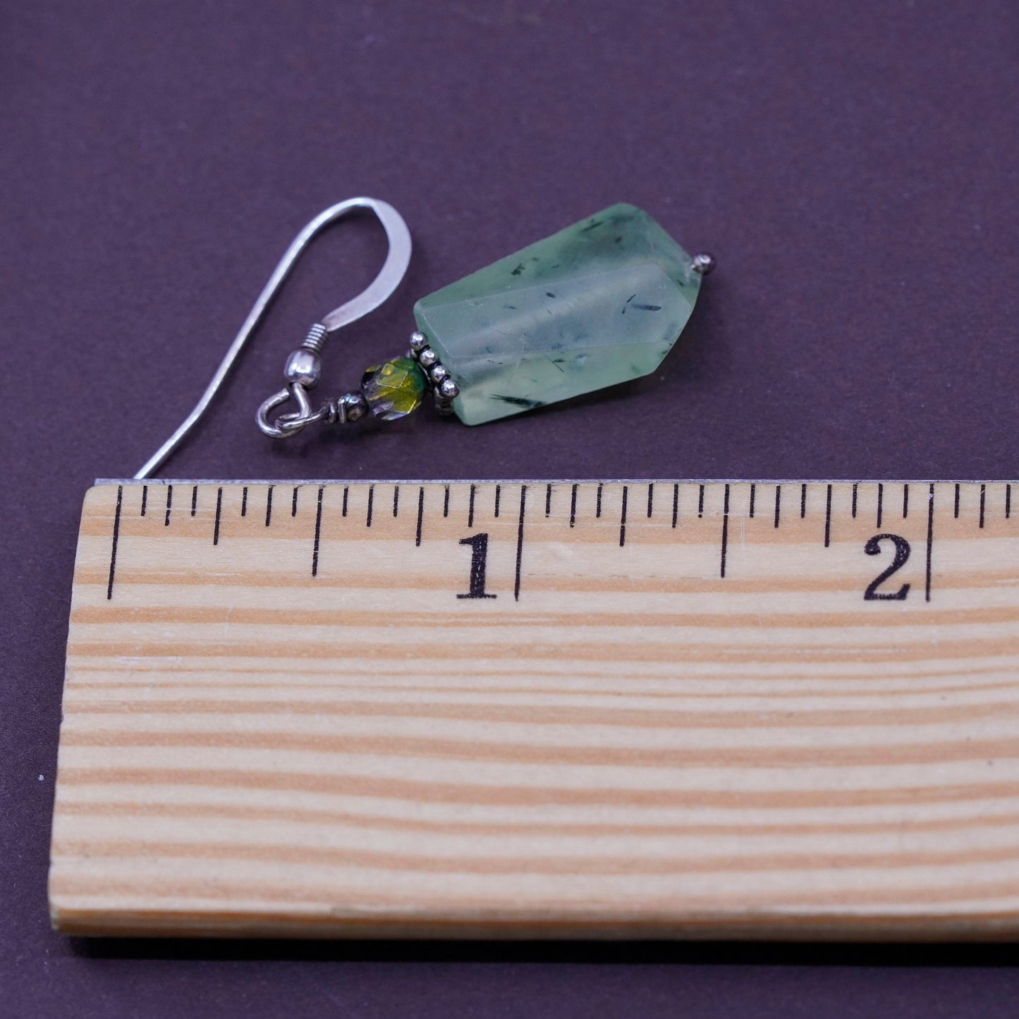 Vintage Sterling 925 silver handmade earrings with jade nugget drops