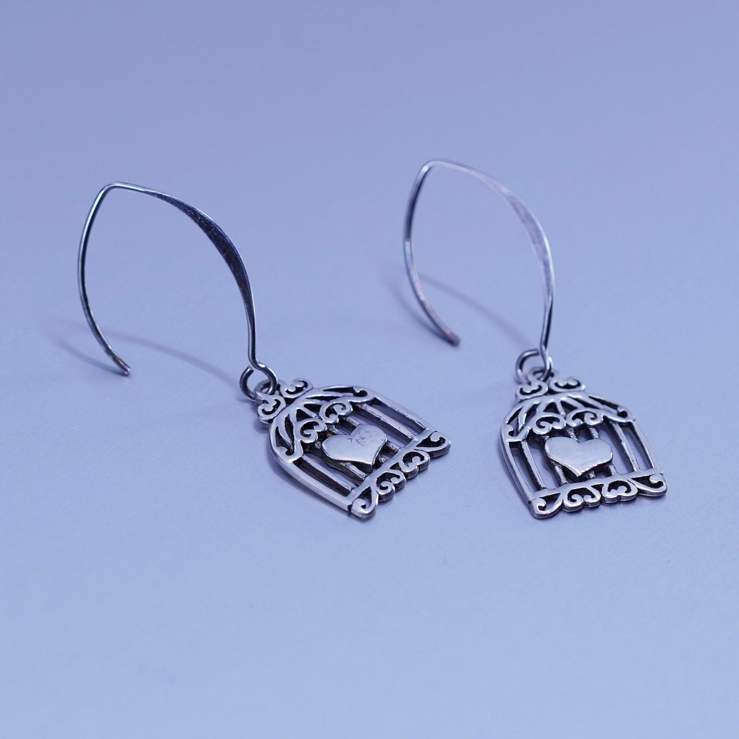 Vintage Sterling 925 silver handmade cage heart earrings
