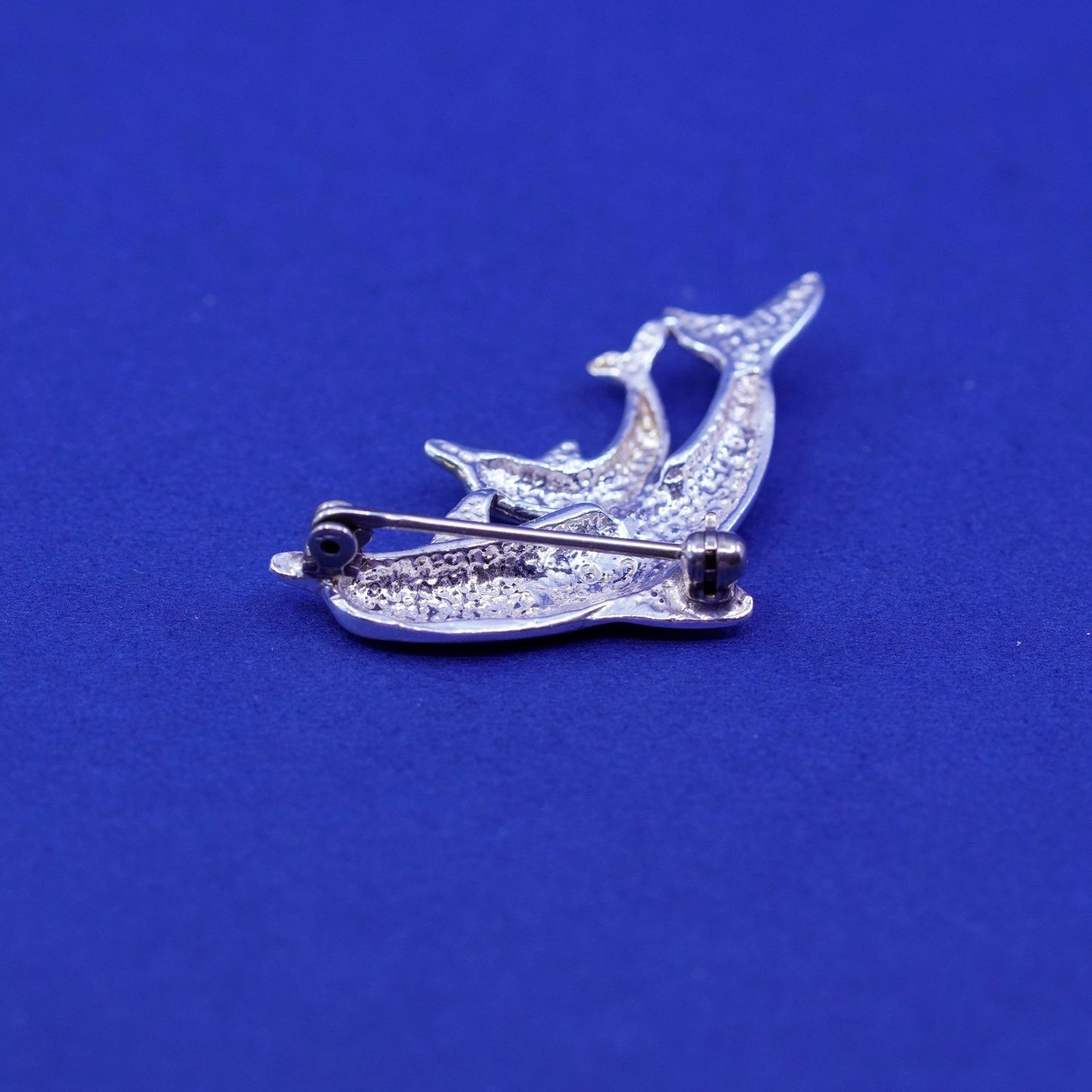 vintage Sterling 925 silver handmade brooch, mother baby dolphin pin