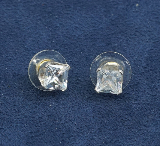 6mm, Sterling silver handmade earrings, 925 w/ square Swarovski crystal studs