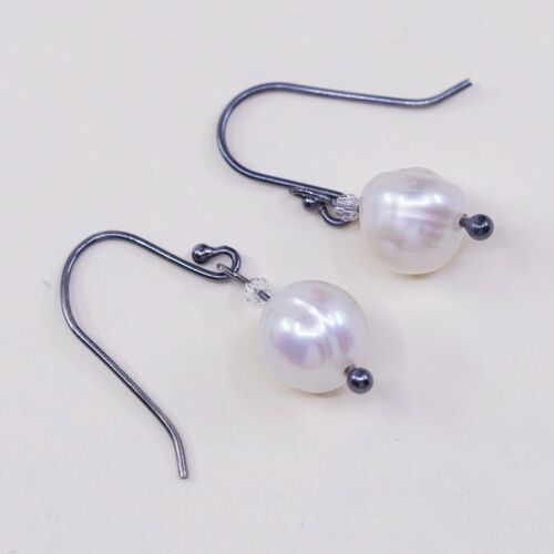 Vtg STERLING 925 SILVER Handmade earrings with pearl dangles, Silver Tested