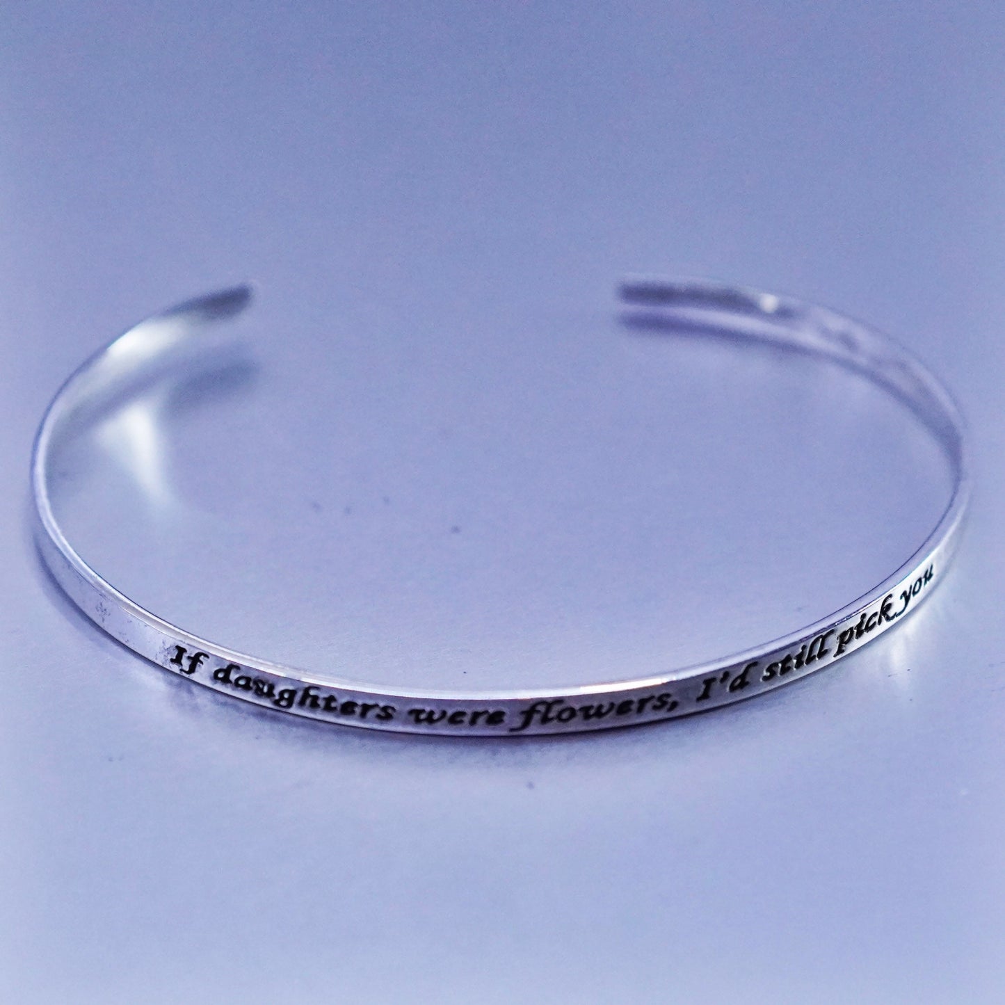 6.75”, vtg Sterling 925 silver bracelet, quote cuff “if daughter were flowers