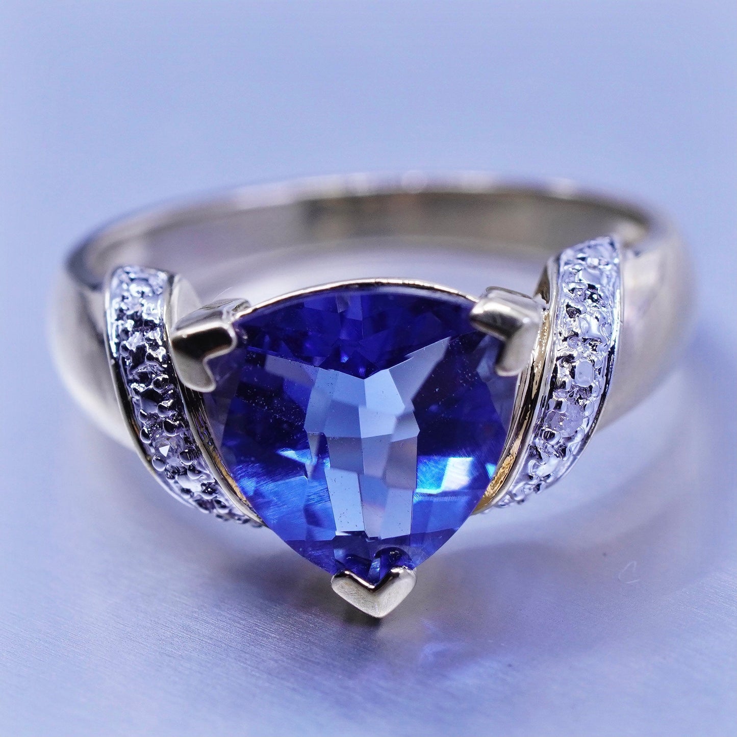 Size 8, vintage vermeil gold filled Sterling 925 silver ring blue topaz diamond
