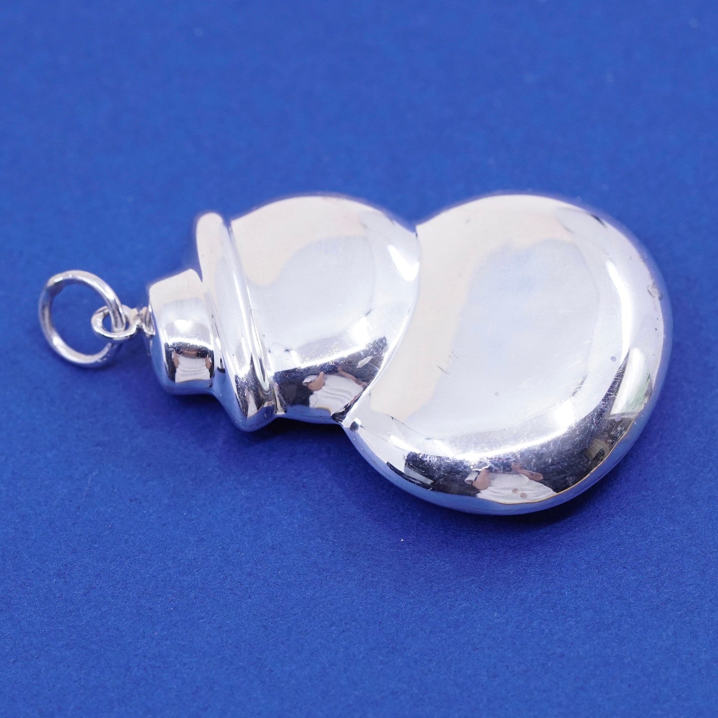 Vintage Sterling silver handmade pendant, puffy lightweight 925 snowman