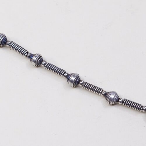 7”, 3mm, Vtg Sterling 925 Silver Handmade Ball Bead Bracelet, Stamped 925