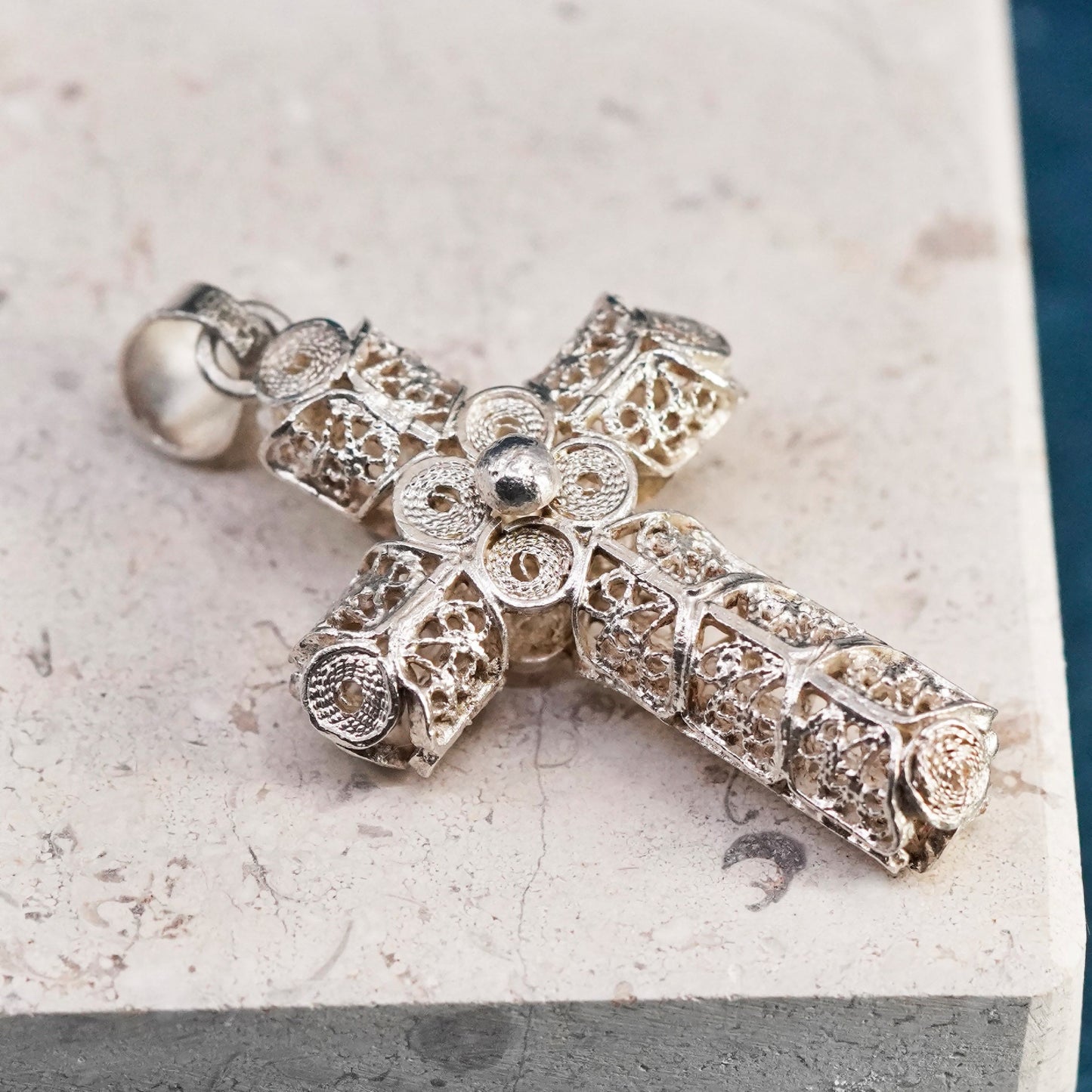 Vintage Sterling silver handmade pendant, 925 filigree bali cross