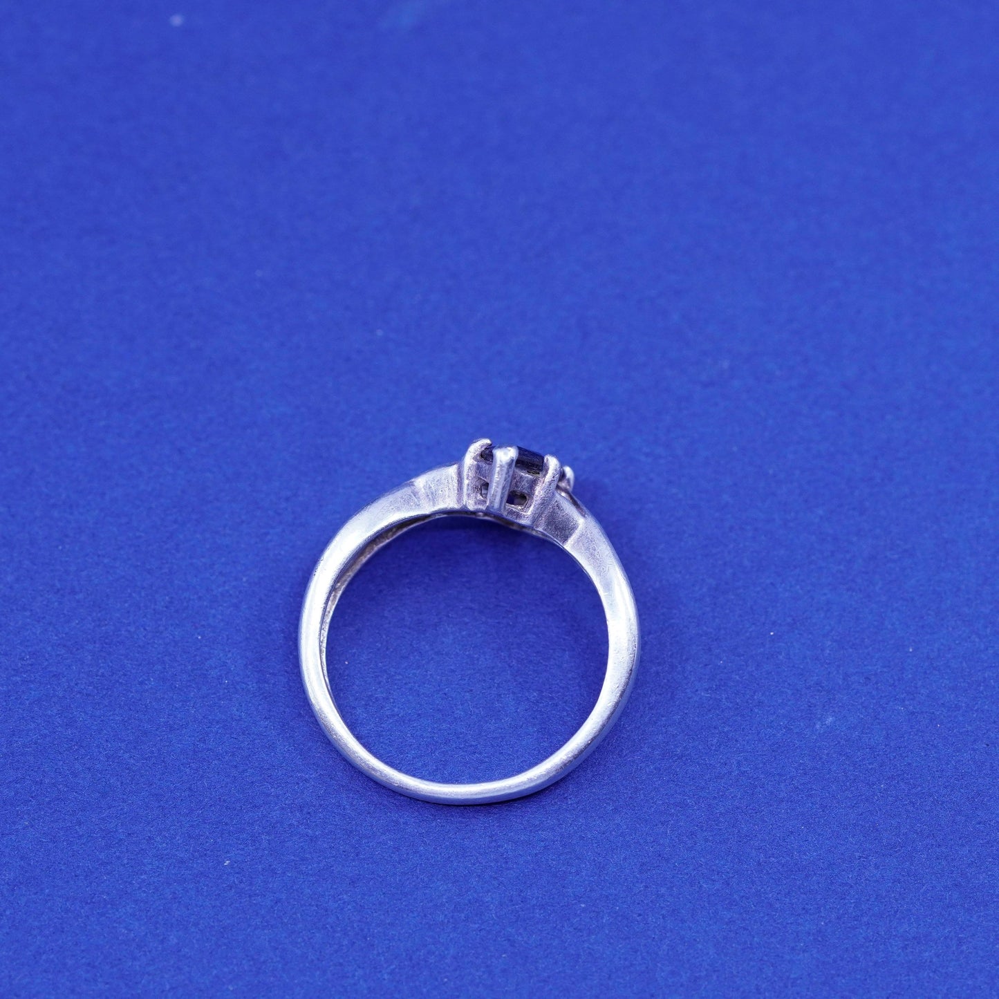 Size 6.75, vintage Sterling 925 silver handmade ring with marquise obsidian
