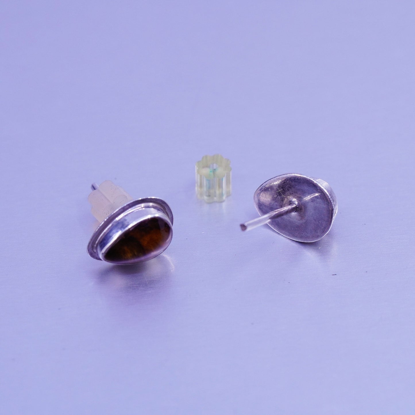 Vintage Sterling 925 silver handmade earrings, studs with teardrop Amber