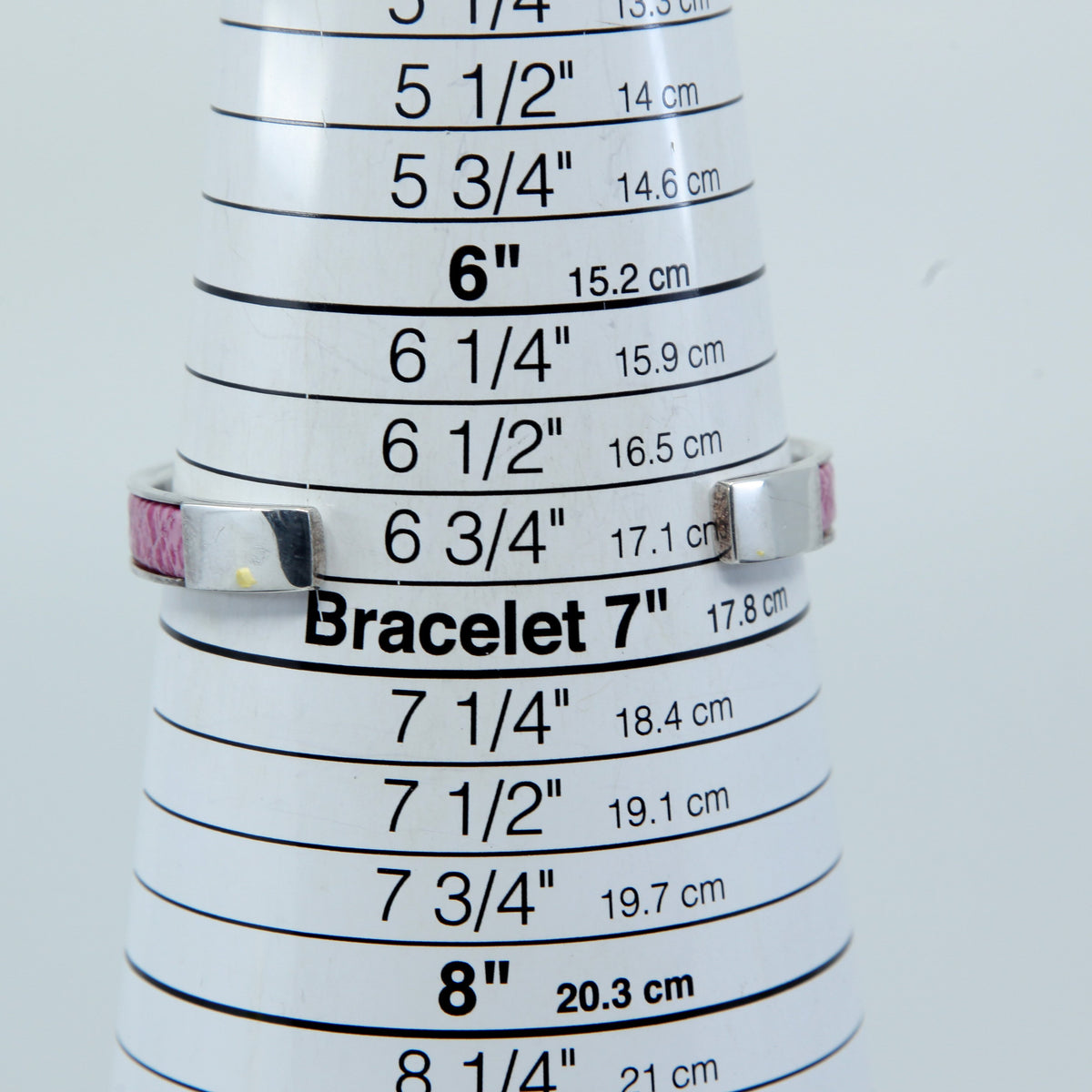 6.75", sterling silver contemporary handmade bracelet, 925 cuff w/ pink leather