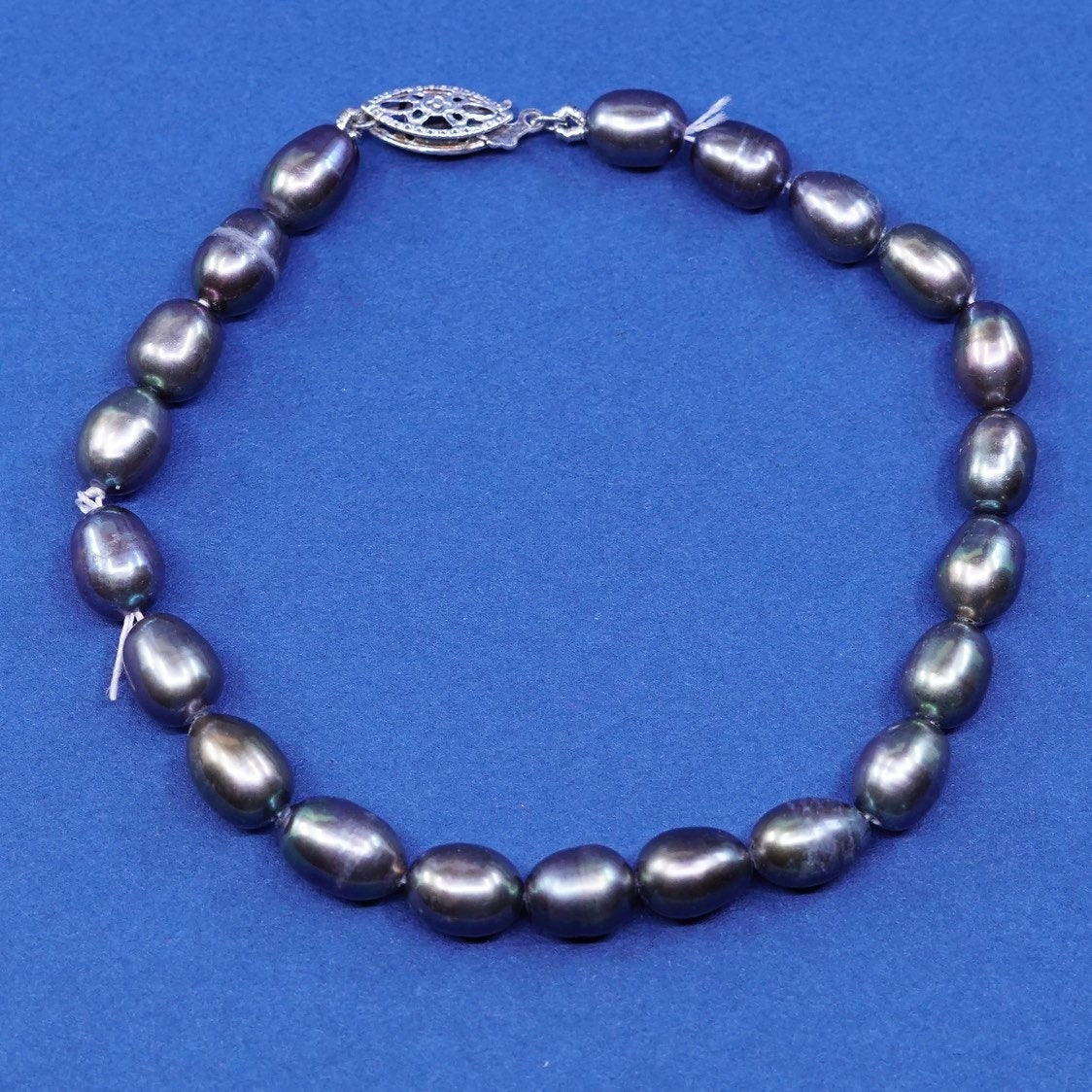 7", Sterling silver handmade bracelet, 925 clasp w/ black pearl beads