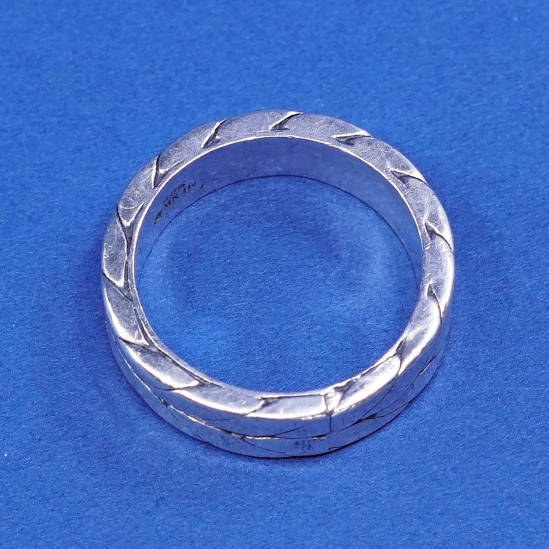 sz 9.25, vtg Sterling silver handmade ring, 925 cable band, stamped 925 mexico