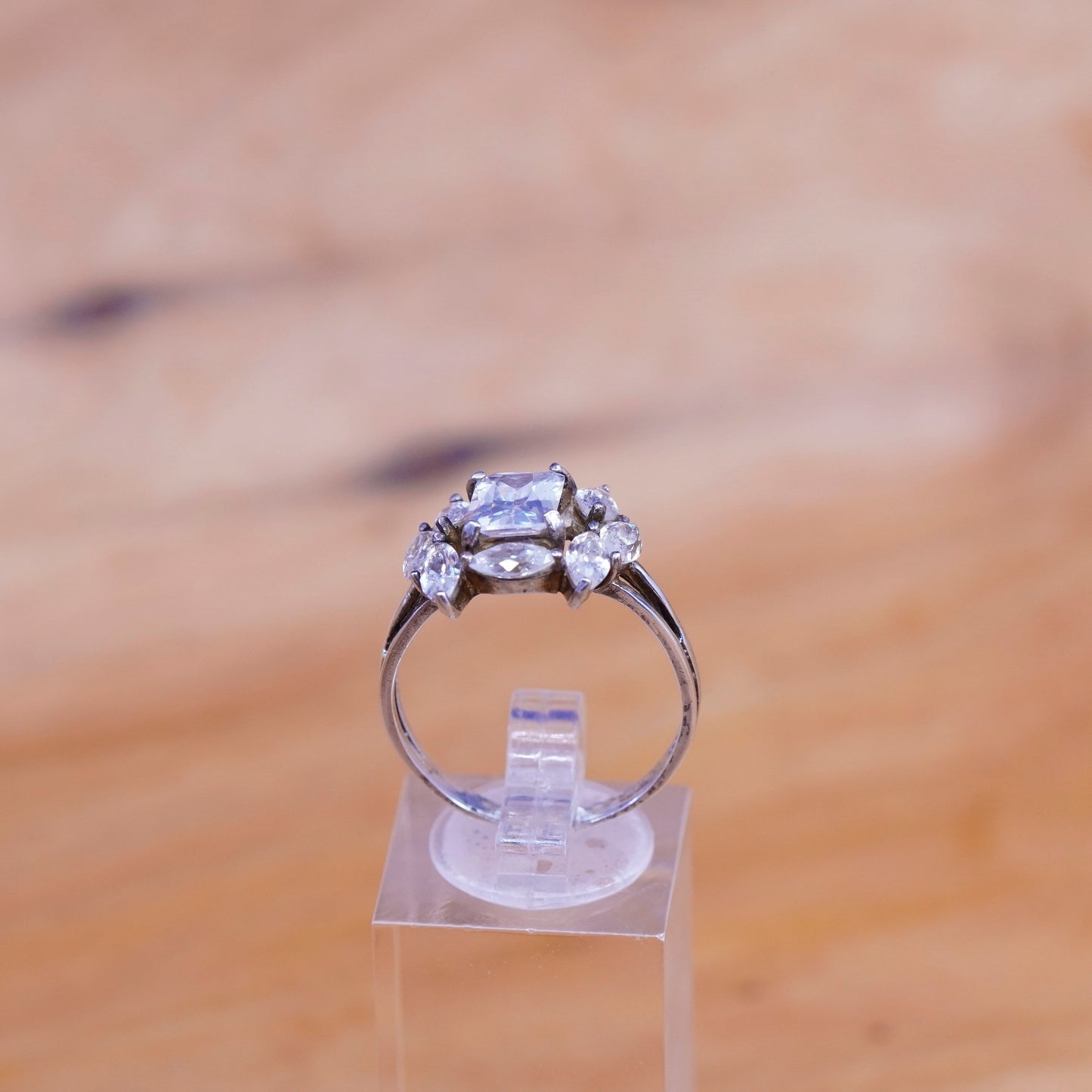Size 9.5, vintage Sterling 925 silver engagement ring with cz