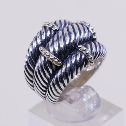 Sz 7.25, Vtg Sterling Silver Handmade Ring 925 Silver Cable Band N Beads Details