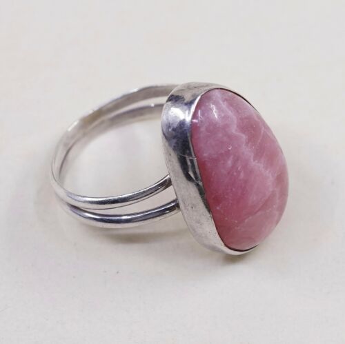 Size 5.25, Vintage sterling silver handmade ring, 925 silver With Pink agate