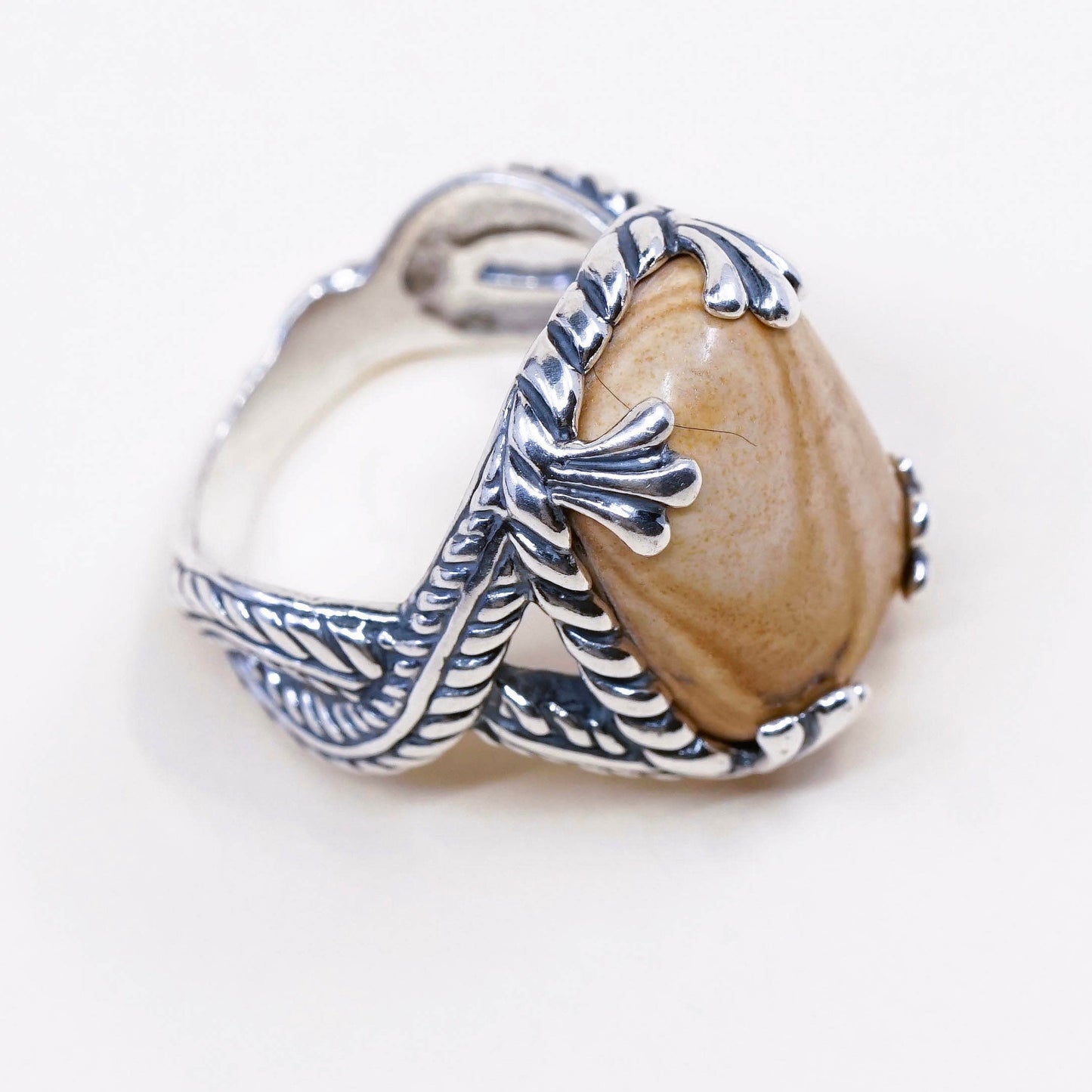 sz 8.5, vtg relios carolyn pollack sterling 925 silver ring w/ agate N cable