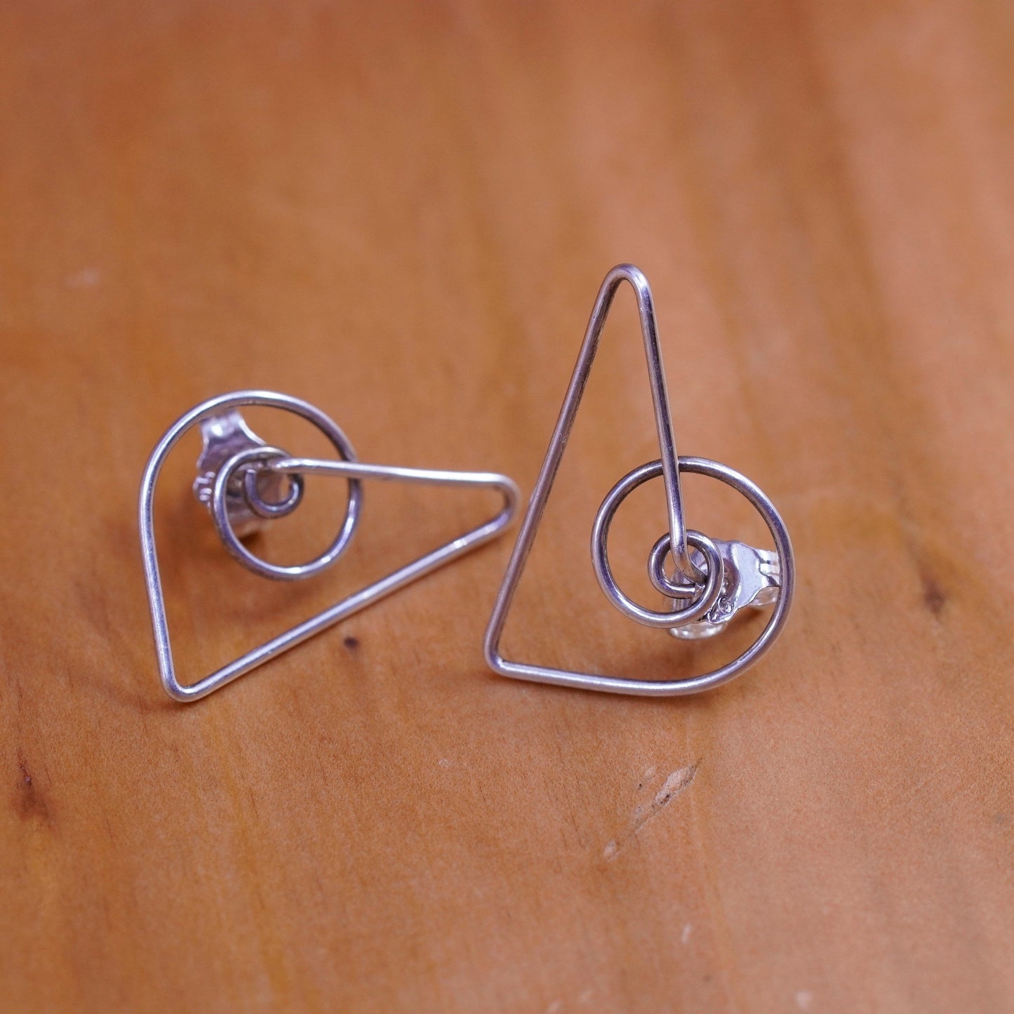 Vintage Sterling silver handmade earrings, 925 heart studs