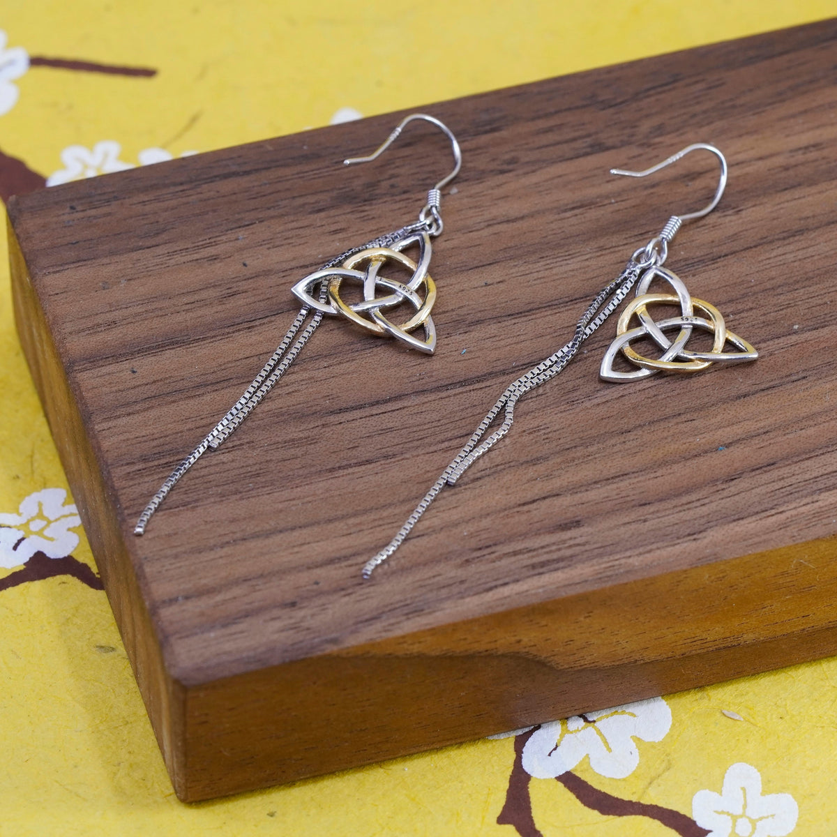 Vintage Sterling silver Irish knot handmade dangles, two tone 925 earrings