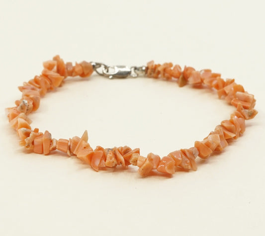 6.75”, handmade vintage Coral beads bracelet, with Sterling silver clasp
