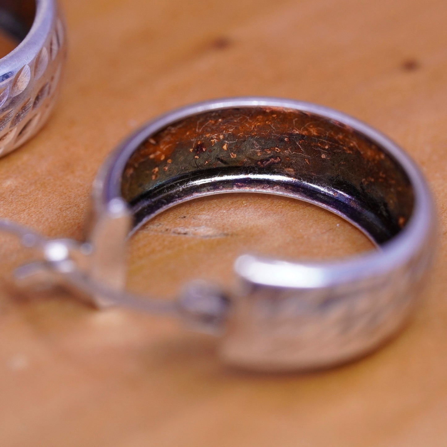 0.75”, Vintage Sterling silver handmade earrings, 925 textured hoops