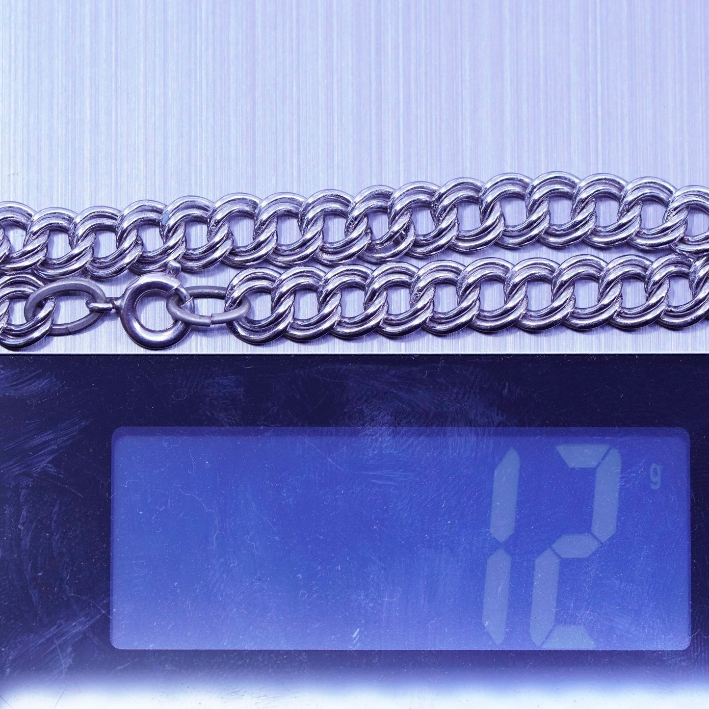 7”, Vintage Italy Sterling 925 silver handmade bracelet, double curb link chain
