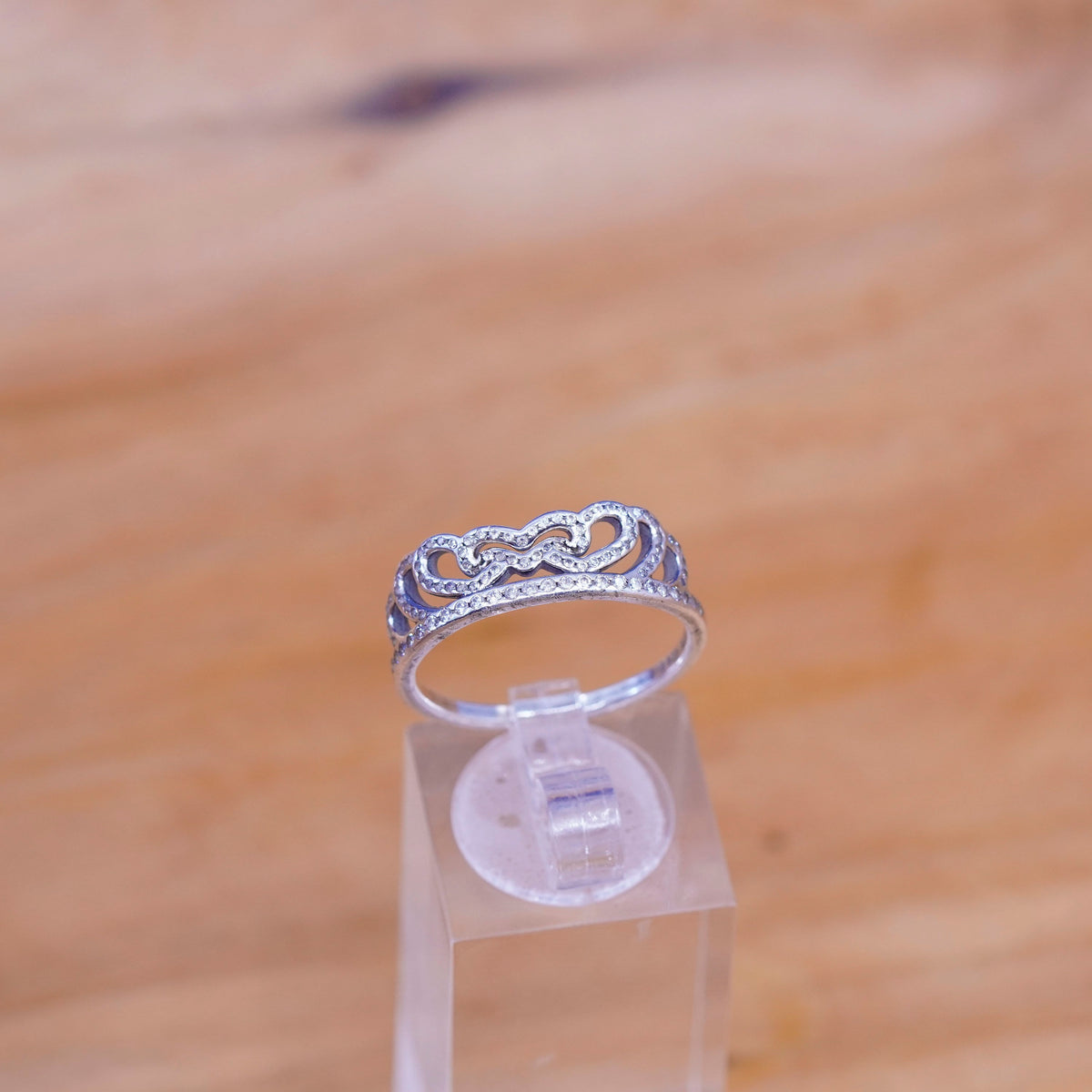 sz 8.5, Vintage ALE Pandora sterling silver engagement ring, crystal heart 925