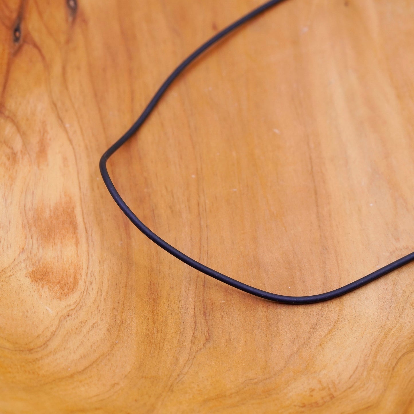 18”, vtg handmade necklace, black rubber thread choker sterling silver clasp