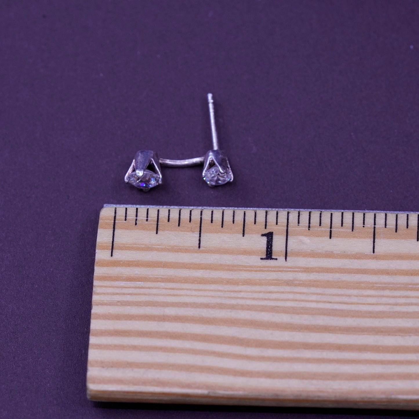 vintage Sterling 925 silver handmade studs, round cz earrings