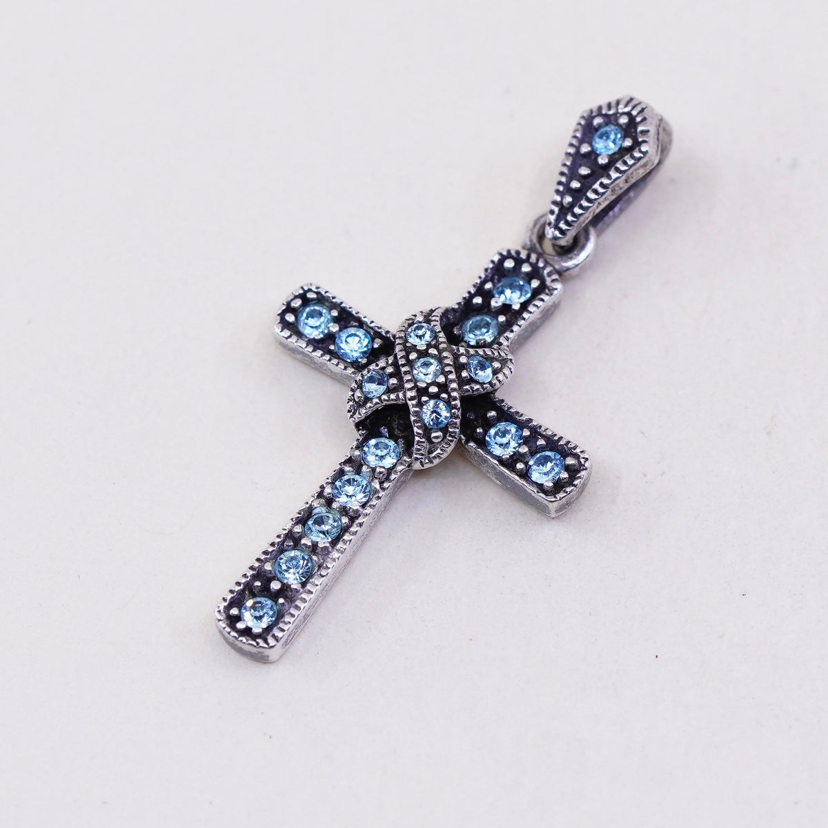 Vintage handmade sterling 925 silver cross with topaz details