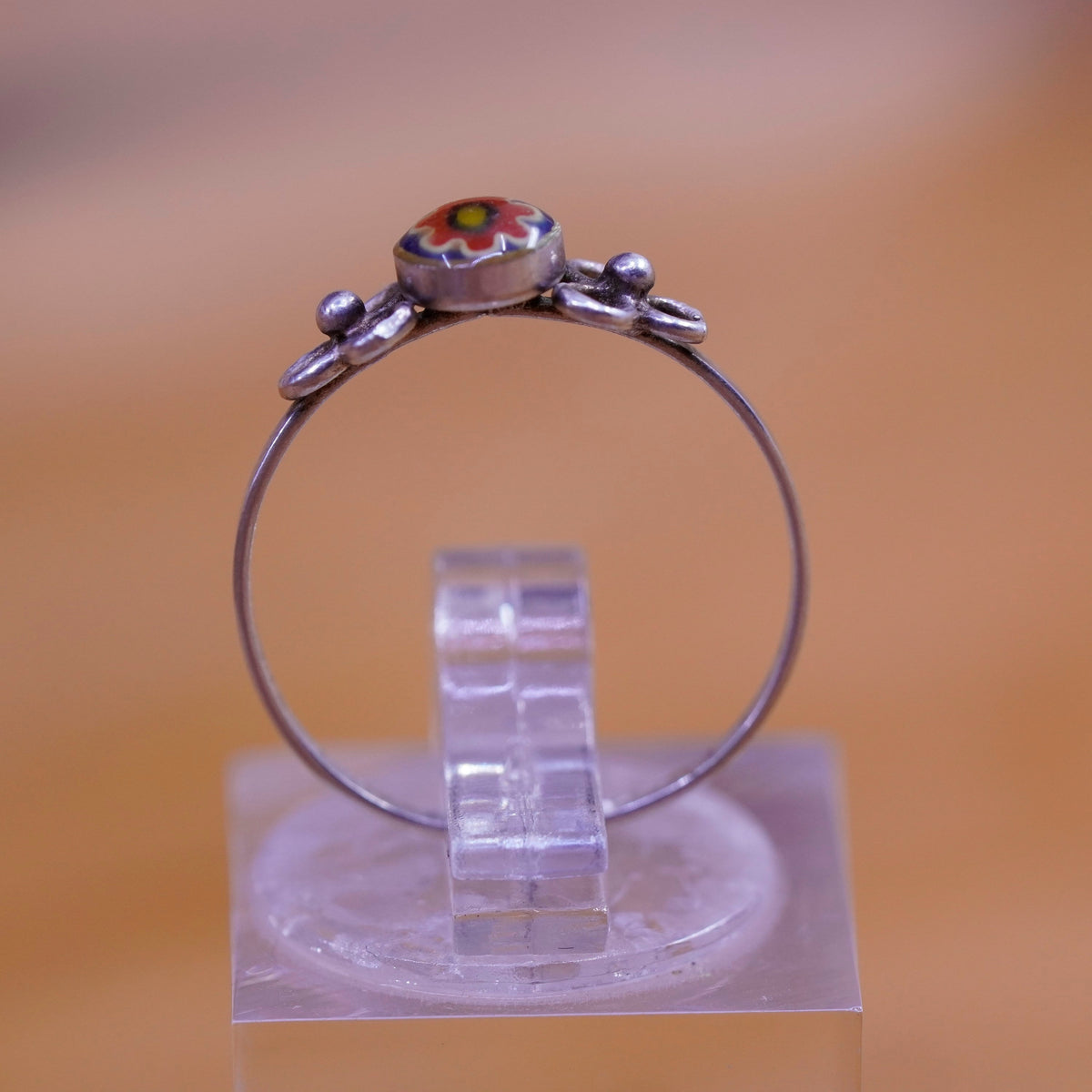 Size 6, Sterling silver handmade ring, southwestern 925 band with flower glass