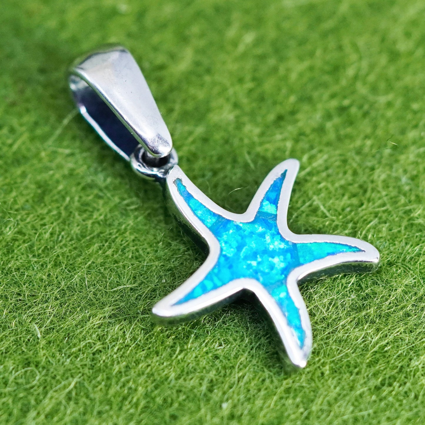 Vintage Sterling silver handmade pendant, 925 star starfish with opal inlay