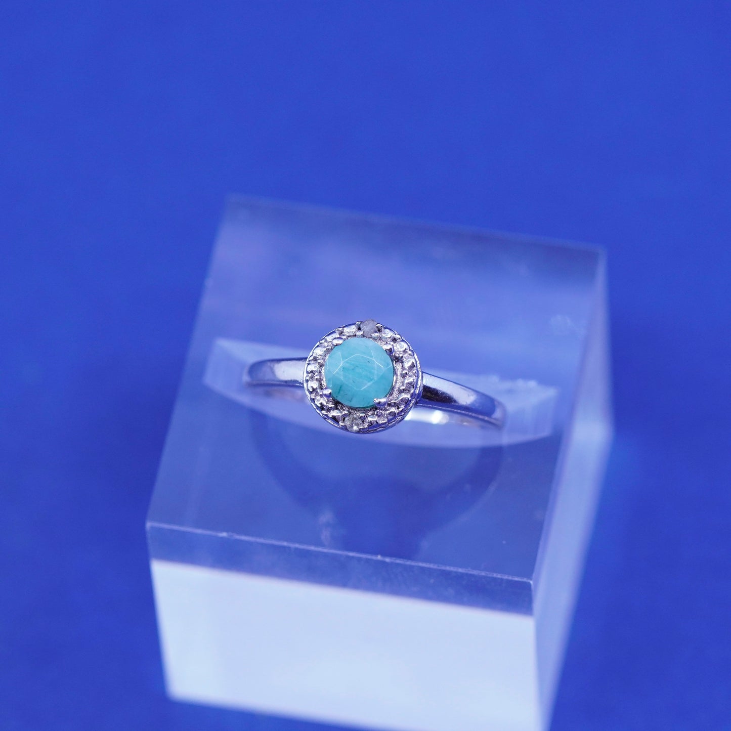 Size 6.25, vintage sterling silver handmade ring, 925 with jade and diamonds