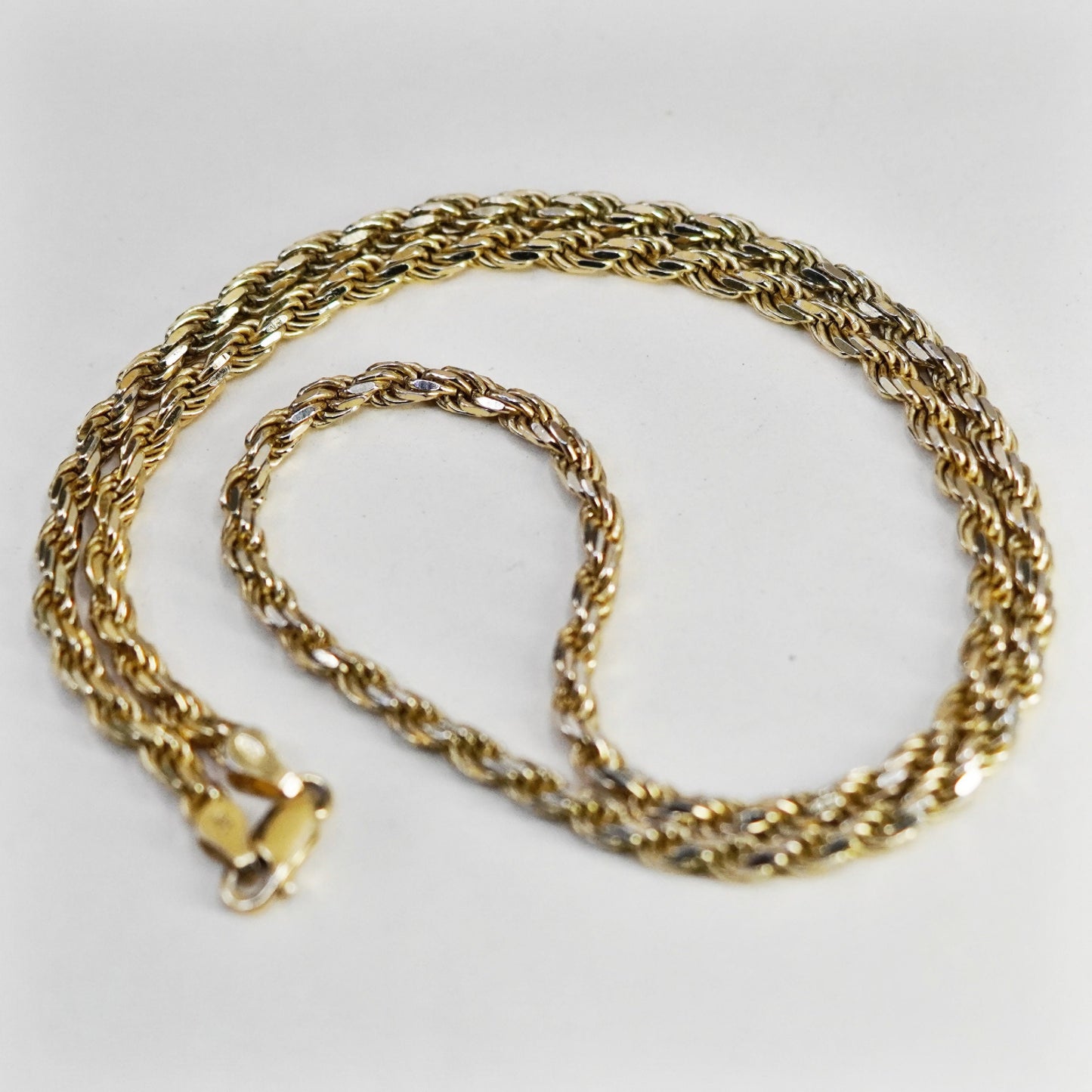 20”, vermeil gold over Sterling silver necklace bold 925 diamond cut rope chain
