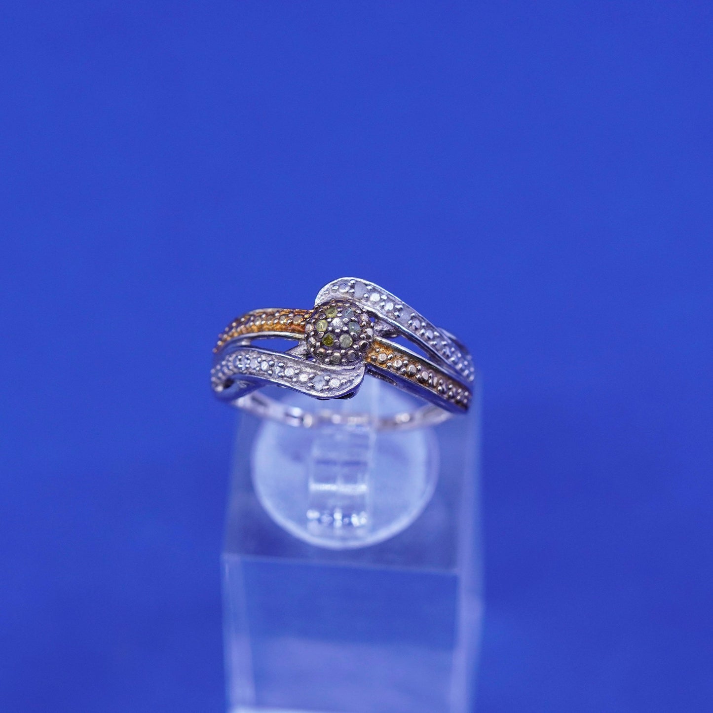 Size 8.25, vintage two tone rose gold accent, Sterling 925 silver ring diamond