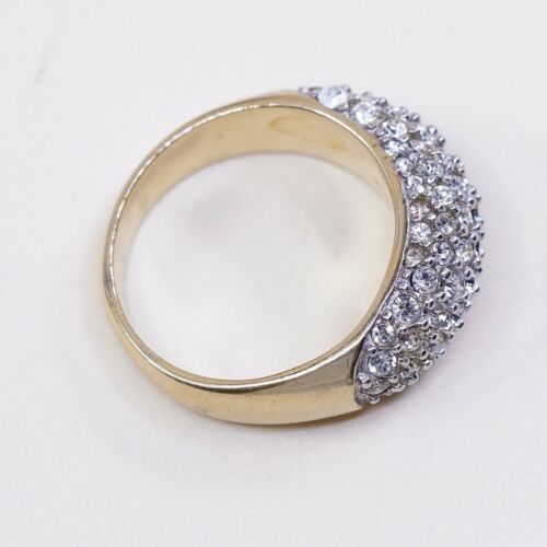 Sz 7.5, Vtg Vermeil Gold Sterling silver Statement ring, 925 W/ Cluster Cz Inlay