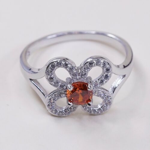 Size 9.5, Vintage Sterling 925 Silver Handmade Flower Ring W/ Yellow N Clear Cz