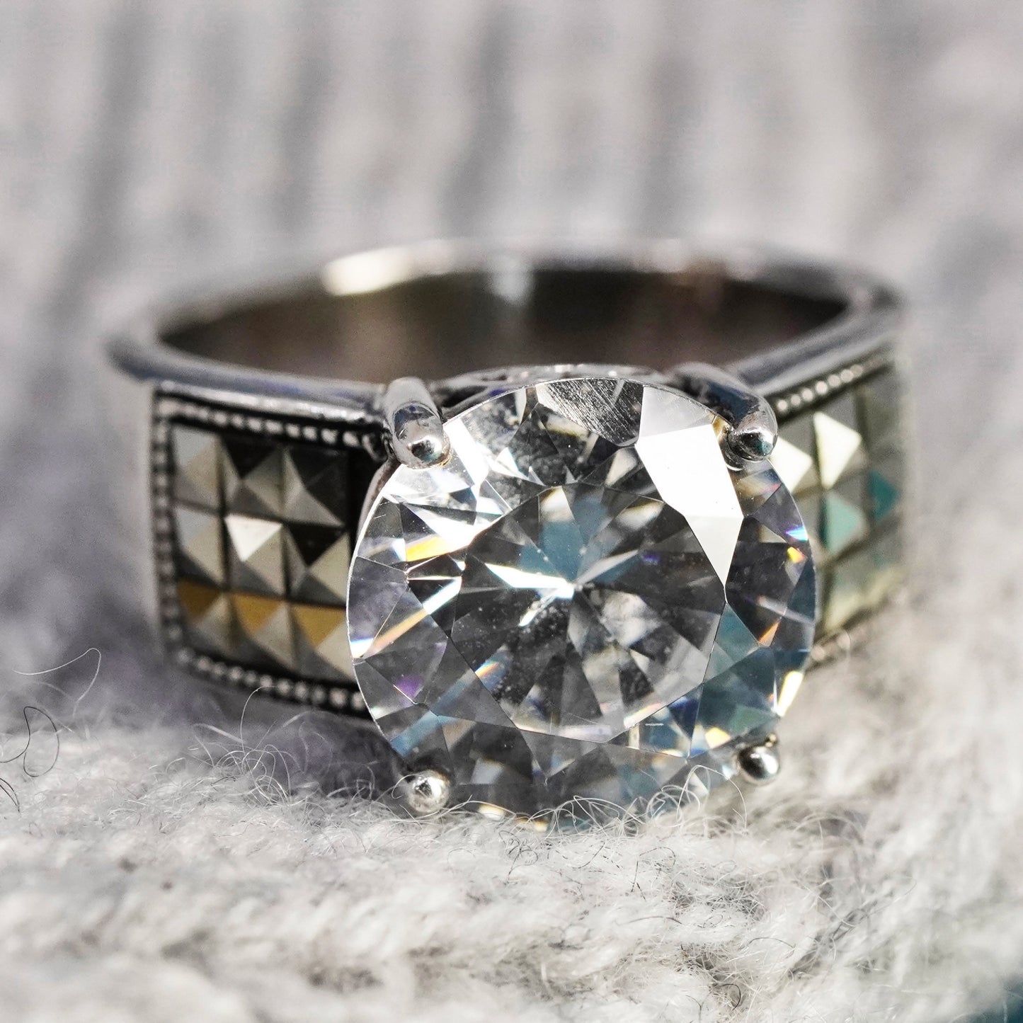 Size 8, Judith Jack Sterling 925 silver anniversary ring with Cz marcasite
