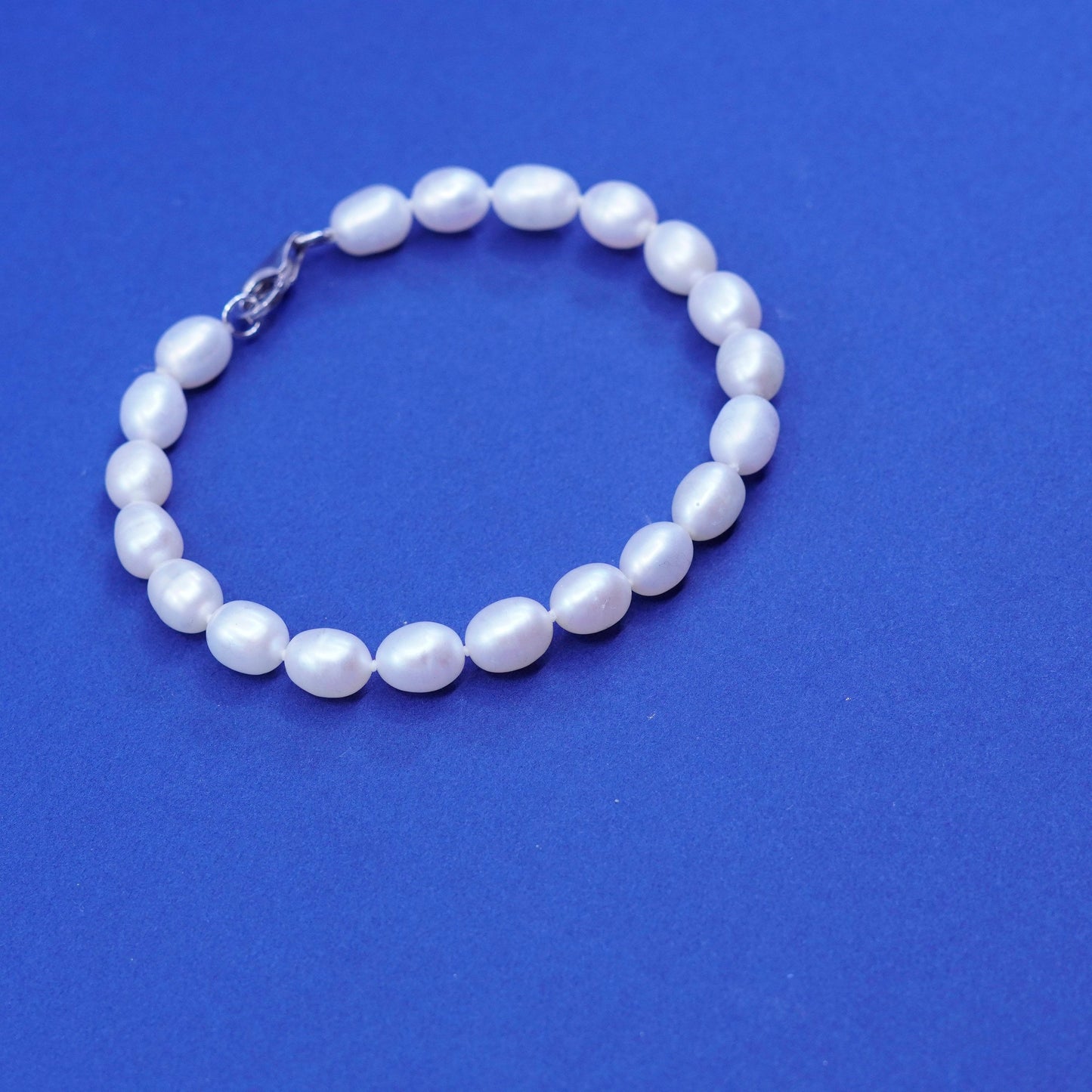 7.5”, Sterling 925 silver handmade bracelet with freshwater 6mm pearl beads