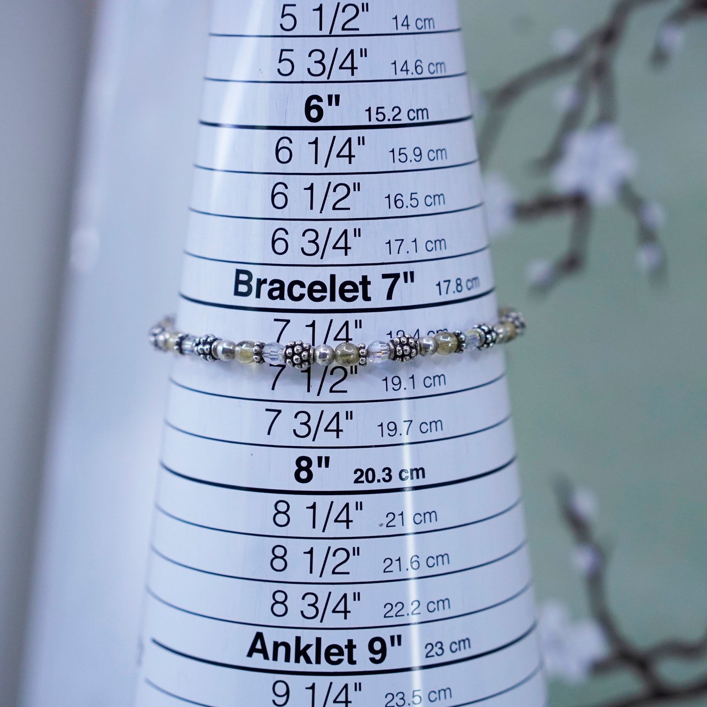 7.5” Vintage 925 Sterling silver handmade bracelet, crystal beads