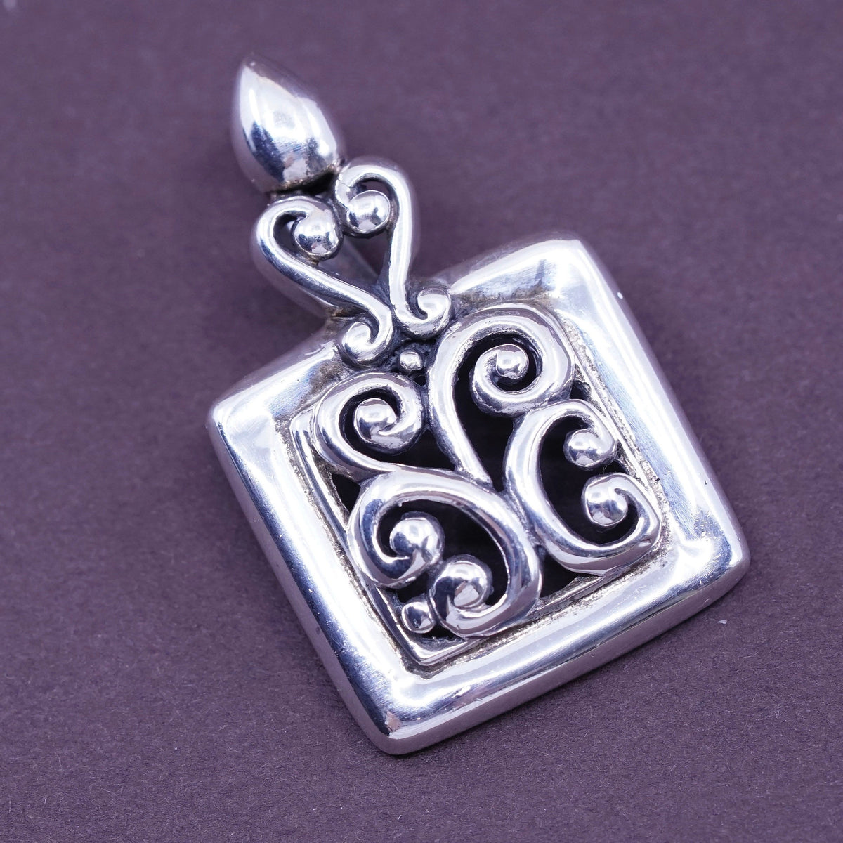 Vintage Sterling silver handmade pendant, 925 square with Bali filigree