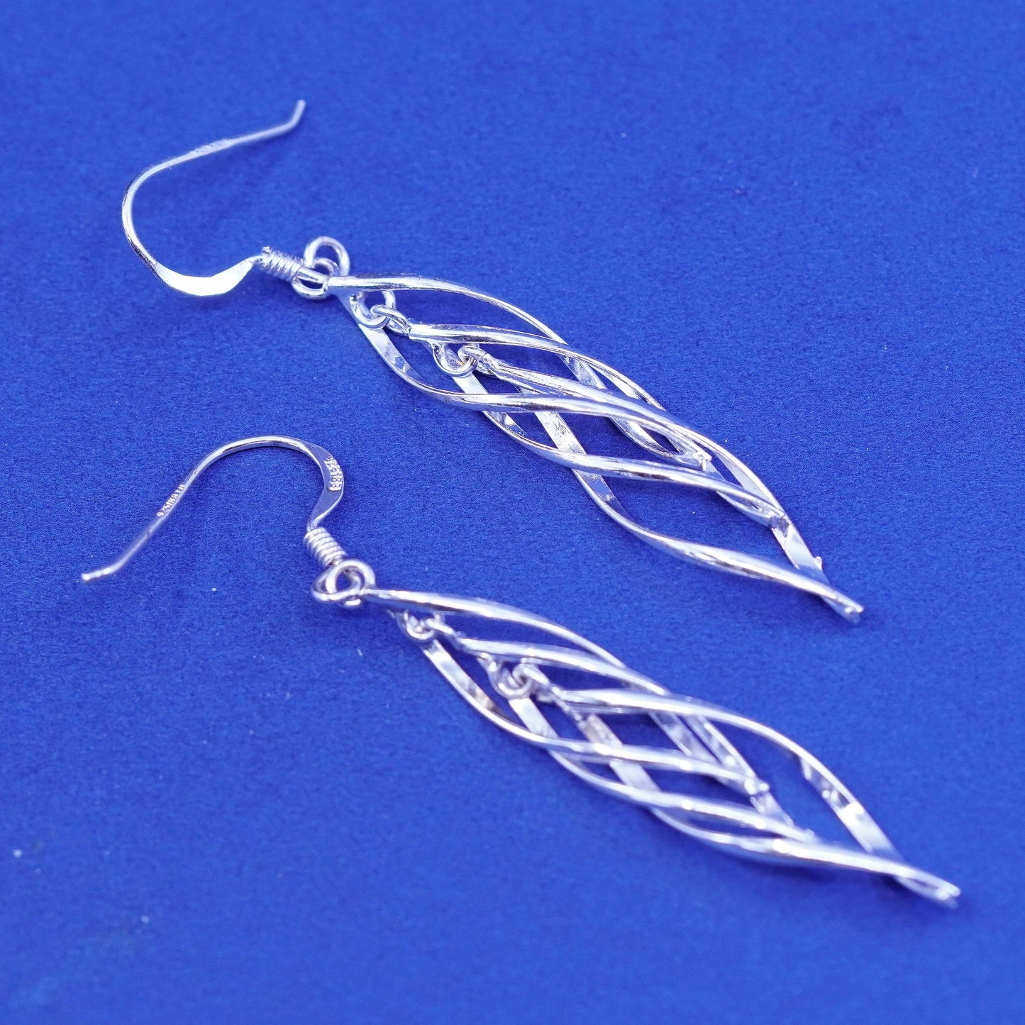 Vintage sterling silver handmade earrings, 925 twisted hopps