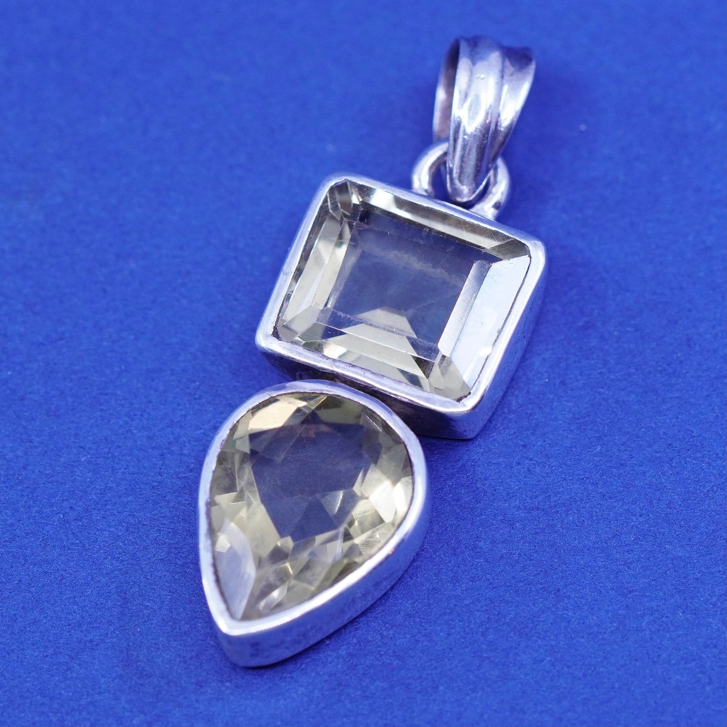 Vintage Sterling 925 silver handmade pendant with crystal and teardrop citrine