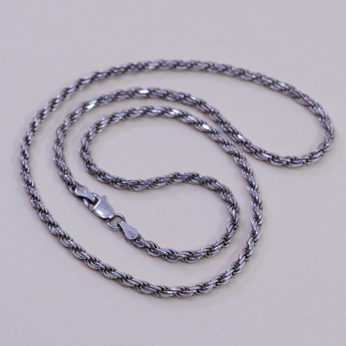 18”, 3mm, vintage Sterling silver necklace, Italy 925 diamond rope chain