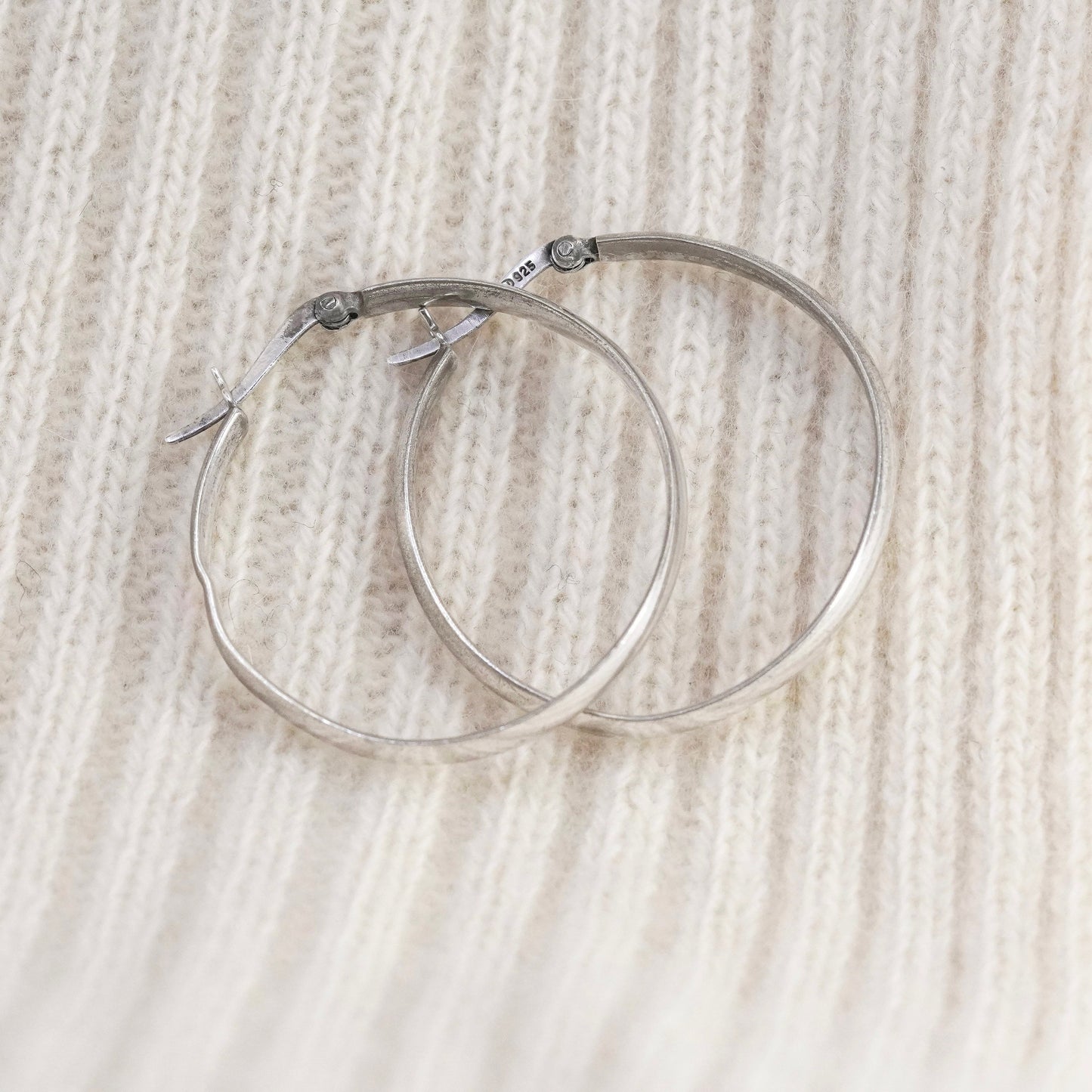 1.75” Vintage sterling 925 silver loop earrings, minimalist primitive hoops
