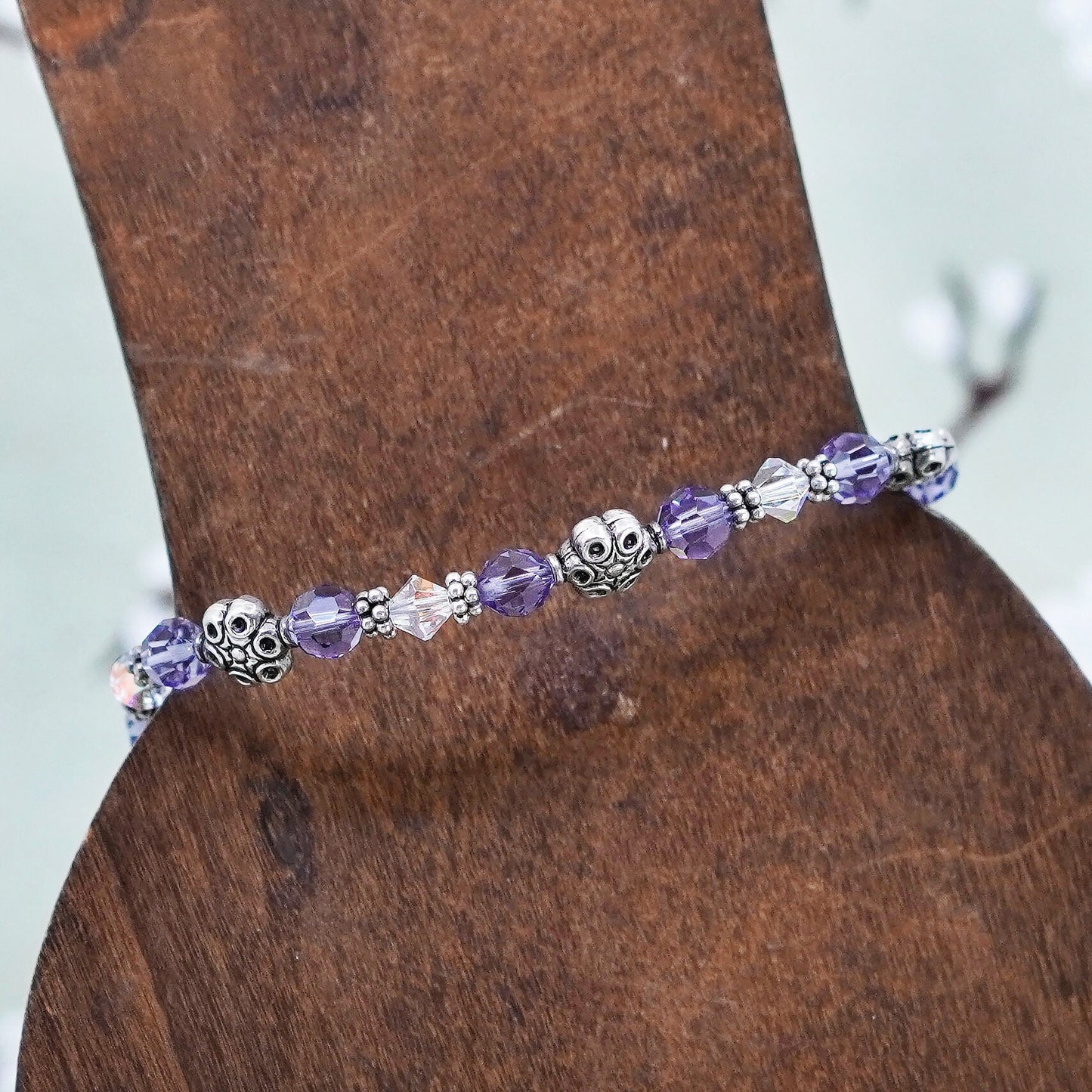 6.25” Vintage 925 Sterling silver handmade bracelet, amethyst beads