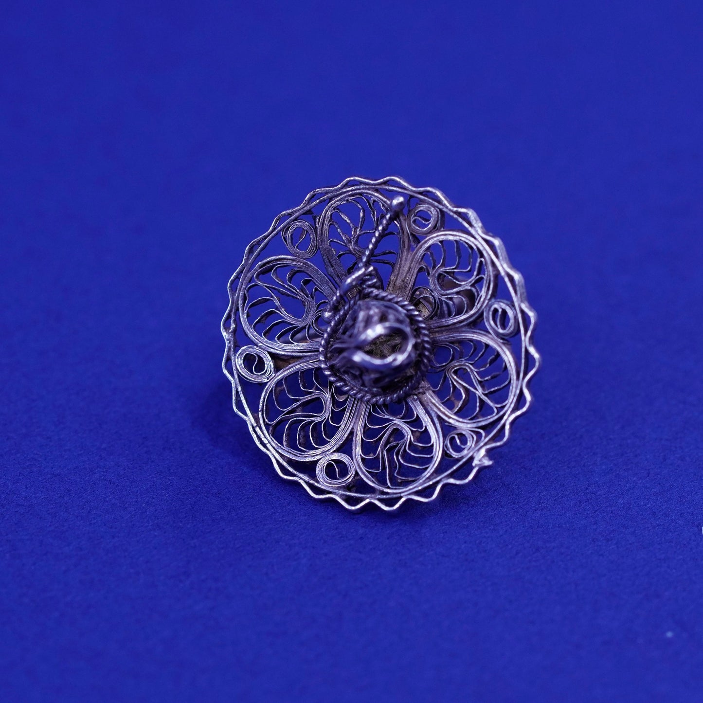 Vintage Sterling silver handmade earrings, filigree 925 sombrero hat screw back