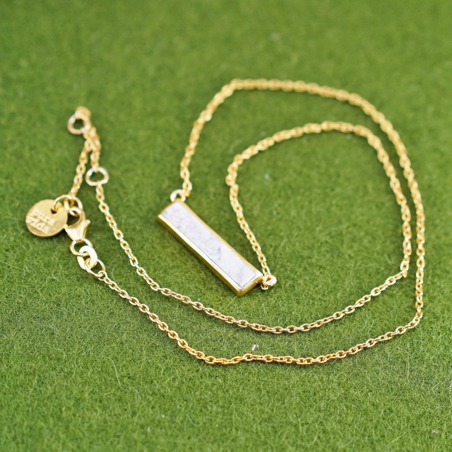 16+2”, Pura Vida vermeil gold sterling 925 silver necklace, marble bar pendant